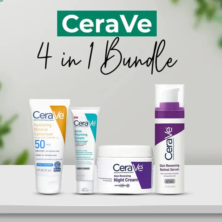 CeraVe 4 In 1 Skincare Kit Night Cream, Sunblock, Cleanser & Serum, for Radiant Skin (Limited Stock)